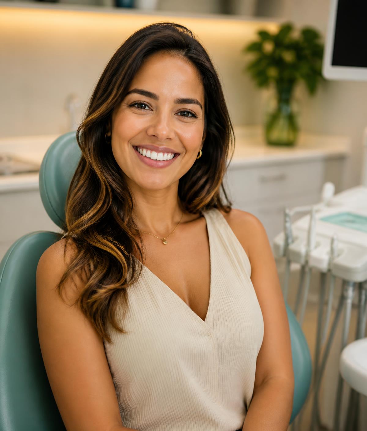 Paciente sorrindo após atendimento na clínica